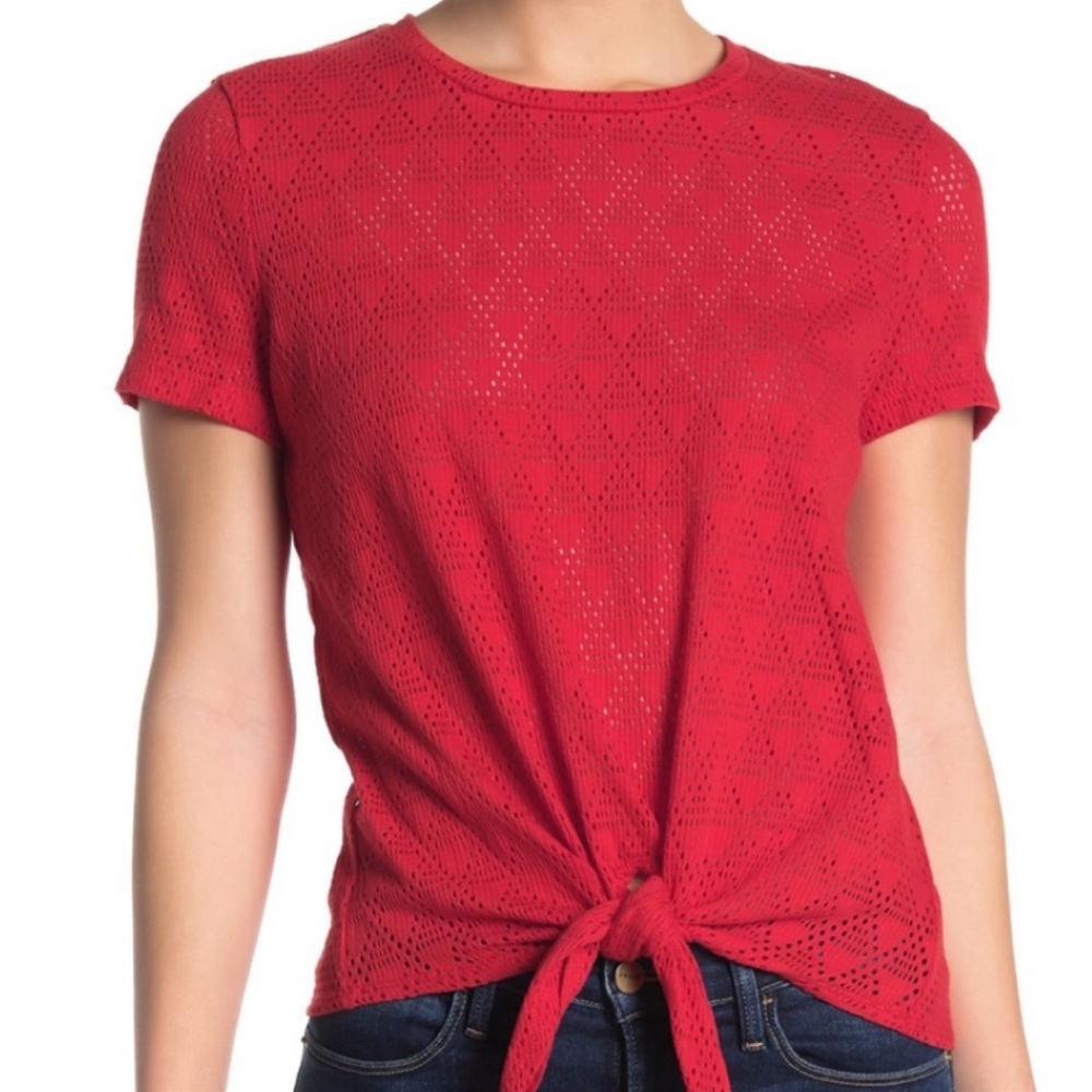 Madewell Geo Eyelet Tie-Front Top - Red S